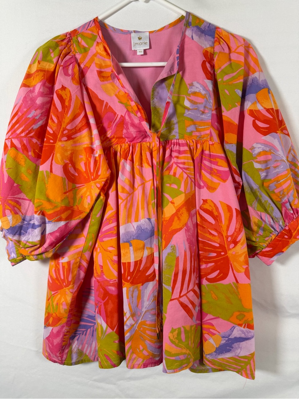 J.Marie Tropical Floral Babydoll Tunic Top Pink Orange XS
